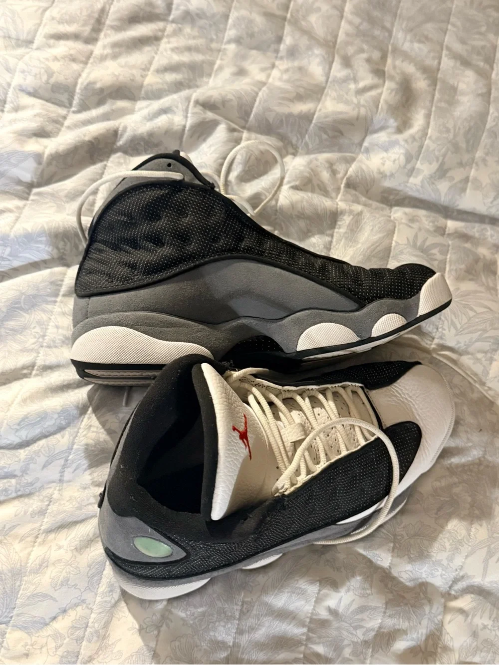 Jordan Retro Black White Gray Basketball Sneakers with Red Logo